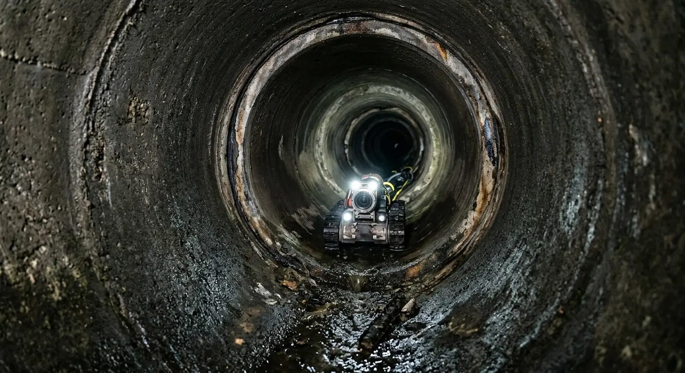 Robotic sewer camera inspecting pipe interior for Sewer Line Repair in North Castle