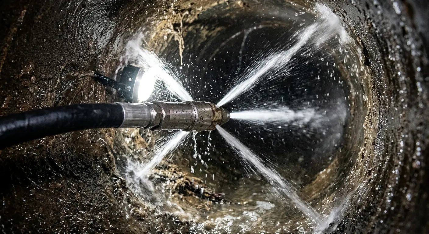 High-pressure hydro jetting nozzle cleaning sewer pipe for Storm Drain Cleaning in North Castle